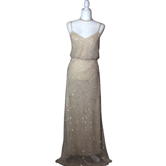 Adrianna Papell Art Deco Beaded Blouson Gown Champagne Nude Evening Dress US 4 - Picture 2 of 7